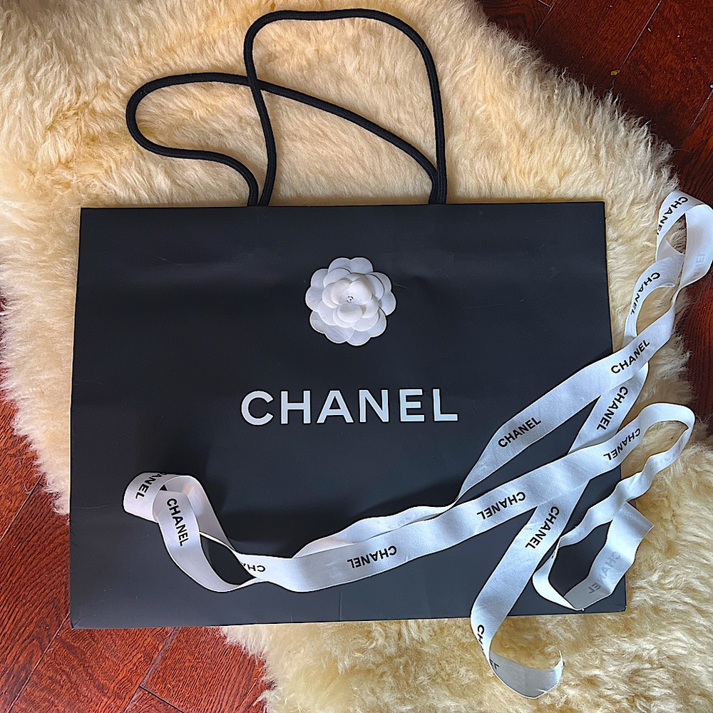 Chanel Shopping Bag w/Camellia Flower and Ribbon 17 x 13 x 6.5
